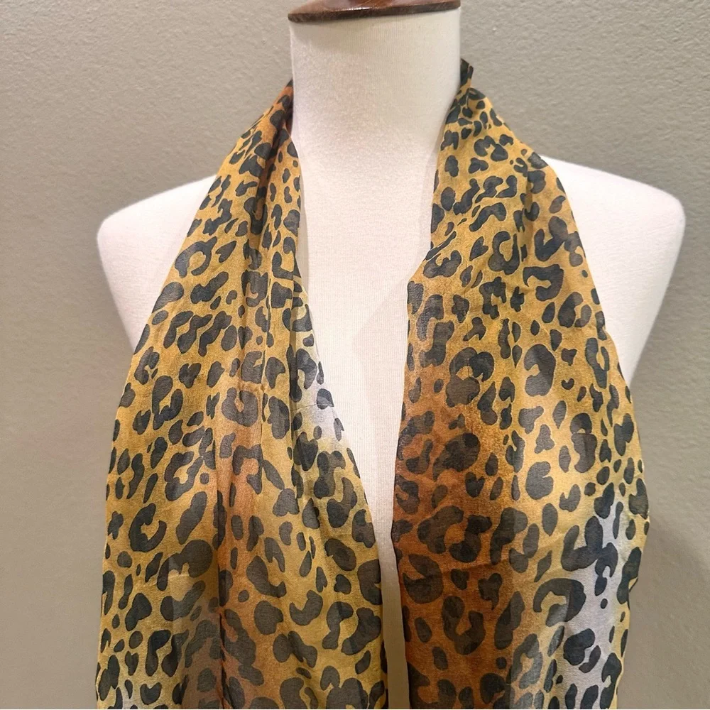 Leopard Print Scarf Vintage Thin Long Bag Charm wrap Faux Silk